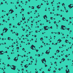 Black Crane with carton cardboard box icon isolated seamless pattern on green background. Crane lifts a container with cargo. Vector
