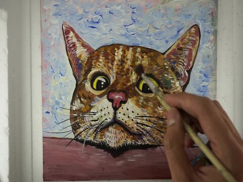 Art painting  oil  color Smiling cute cat  , cat eye  ,  Funny cat , Cute cat , puss , pussy cat
