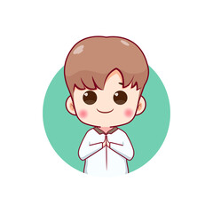 cute man greeting customers, cartoon art illustration