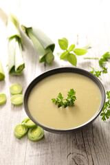 gourmet creamy leek soup in bowl