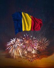 Holiday fireworks and flag of Chad