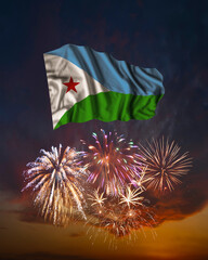 Holiday fireworks and flag of Djibouti