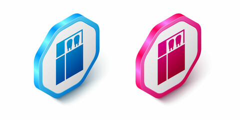 Isometric Open matchbox and matches icon isolated on white background. Hexagon button. Vector