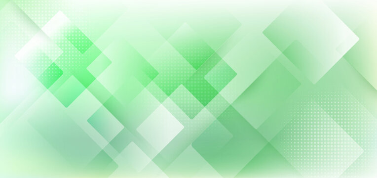 Abstract template background white and bright green squares overlapping with halftone and texture.