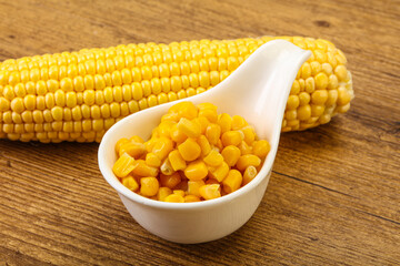 Sweet yellow corn in the bowl