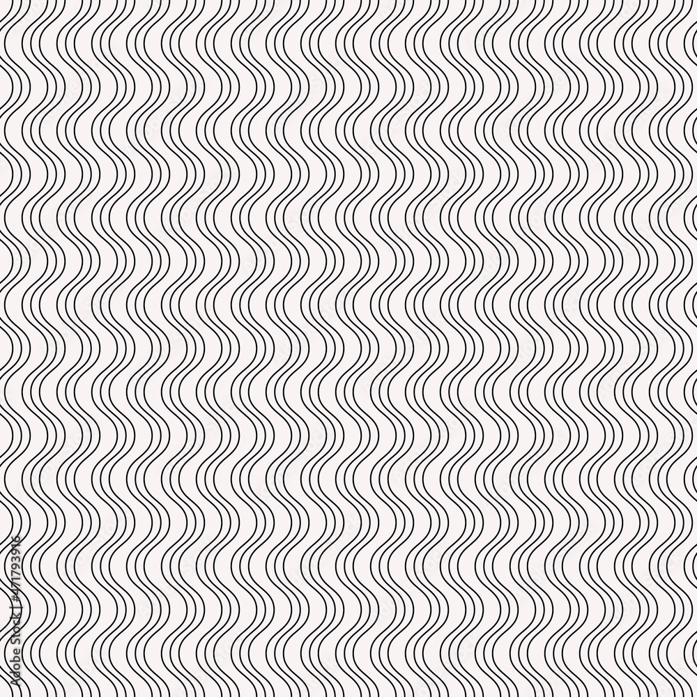Poster vertical wavy lines in black. white background and seamless pattern of curved waves, striped canvas.