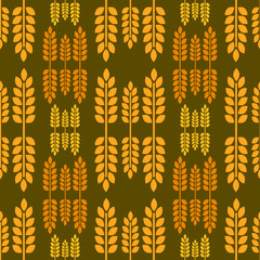 Wheat on brown background, seamless pattern, texture for design, vector illustration