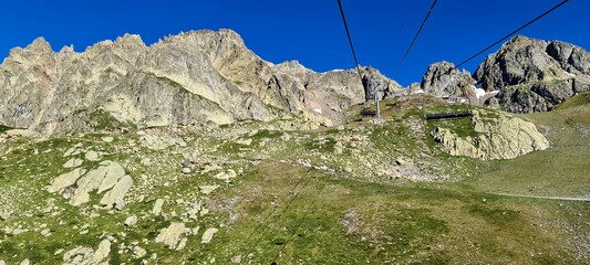 Mountain panorama on the way to Lac Blanc on a sunny summer morning, France