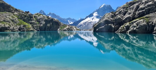View Of Lac Blanc on a sunny summer morning, France - obrazy, fototapety, plakaty