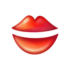 Minimalist style illustration of glossy bright red lips smiling against white background