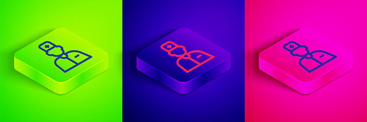 Isometric line Male doctor icon isolated on green, blue and pink background. Square button. Vector