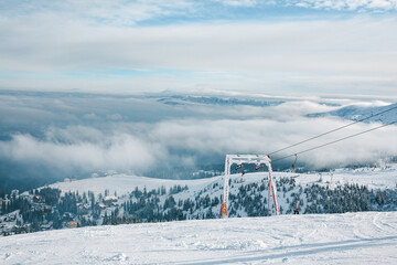 above the sky view of ski yoke in mountains