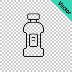 Black line Plastic bottle for laundry detergent, bleach, dishwashing liquid or another cleaning agent icon isolated on transparent background. Vector
