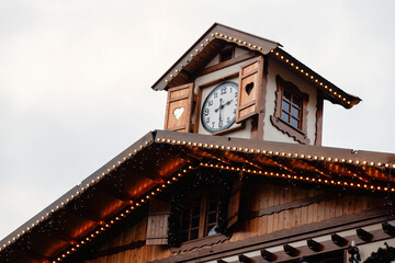 Decoration of Christmas fair house in old town market of Wroclaw, Poland in 2021