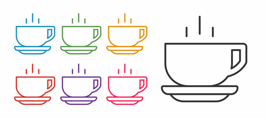Set line Coffee cup icon isolated on white background. Tea cup. Hot drink coffee. Set icons colorful. Vector