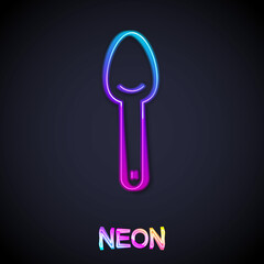 Glowing neon line Spoon icon isolated on black background. Cooking utensil. Cutlery sign. Vector