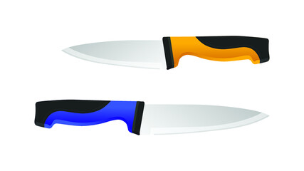 Obraz premium set of two realistic kitchen knives isolated on white, Vector illustration, chef knives, Cutlery icon set
