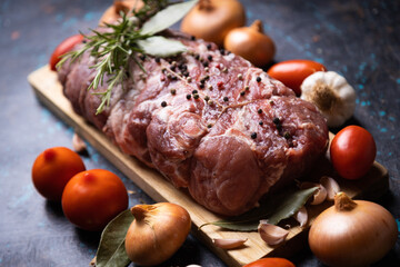 Raw pork prepared for roasting