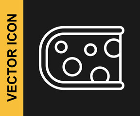 White line Cheese icon isolated on black background. Vector