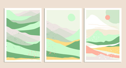 Naklejka na ściany i meble Abstract Landscape mountains set. Trendy, modern template for wall, banners, stories and posters. Simple flat style