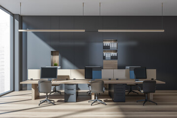 Office with grey and beige working area