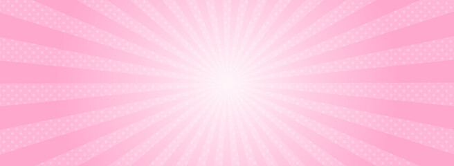集中線とドット模様のピンク色背景素材／バナー向け