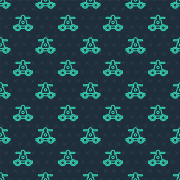 Green line Draisine handcar railway bicycle transport icon isolated seamless pattern on blue background. Vector