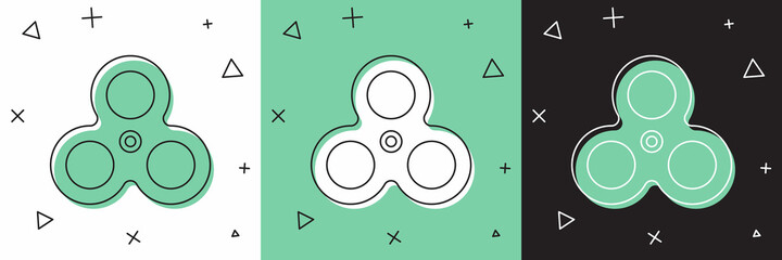 Set Fidget spinner icon isolated on white and green, black background. Stress relieving toy. Trendy hand spinner. Vector - obrazy, fototapety, plakaty