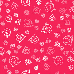 White line Tooth icon isolated seamless pattern on red background. Tooth symbol for dentistry clinic or dentist medical center and toothpaste package. Vector