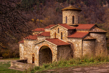 An ancient Christian temple of the XI century. The Church of St. George the Victorious. Alan settlement. Arkhyz. Karachay-Cherkessia