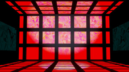 赤い格子模様の部屋　ステージ　背景　3DCG
