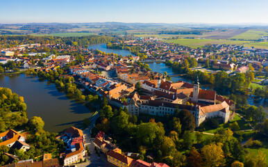 Top view from the drone on the city Telc. Czech Republic