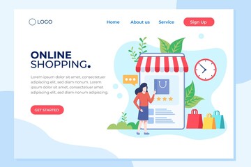 E-commerce buyer. Internet items. Banner between white background, between empty space. vector illustrations. Interacting people