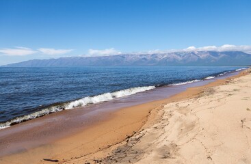 Barguzinsky Bay, sand spit on the Svyatoy Nos peninsula. Reserve