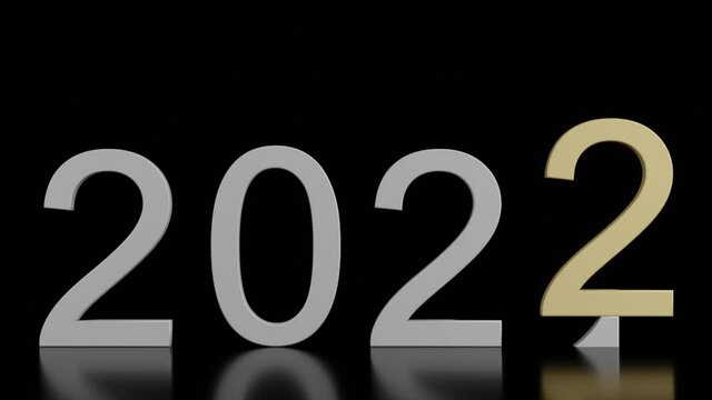 Filmato. Illustrazione 3D. Anno nuovo 2022. Capodanno 2022 in numeri. Il 2022 sostituisce il 2021..