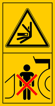 cmssn120 CombinationMachineSafetySignNew cmssn - mssn26mssn78v vertikal - Maschinenkennzeichnung ISO 11684 . Niemals in den Gefahrenbereich zwischen Vorsatzger&auml;t und Maschine treten . g10989