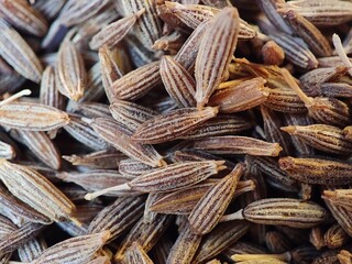 Close up of cumin seeds,  cumin macro shot, food background