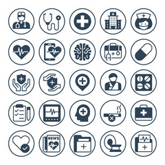 Circle glyph icons for medical healthcare.