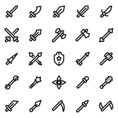 Game weapon icon set with line style