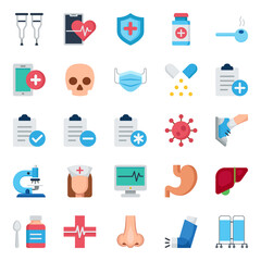 Flat color icons for medical healthcare.