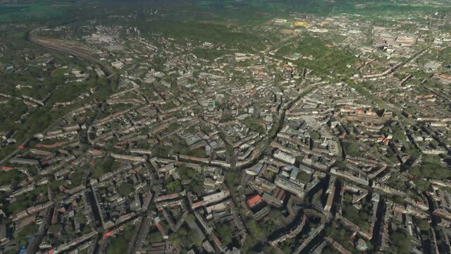 Aerial view of Aachen also known as Aix-la-Chapelle Aquae Granni and Aken is city in North Rhine-Westphalia and the westernmost town in Germany which borders Belgium and the Netherlands 4k animation