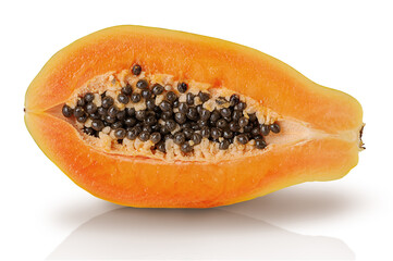 Single half ripe papaya isolated on white