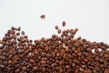 Roasted Coffee beans on white background. Coffee, Cafe, espresso design elements.