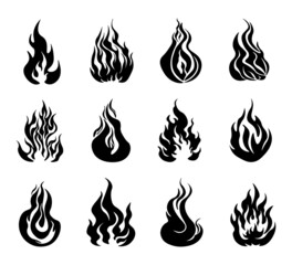 Set of fires on white background. Variety vector fires in flat style.