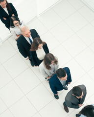 top view. diverse business of people standing in line for interviews.