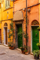 Fototapeta na wymiar The narrow alley in Porto Venere in Liguria in Italy