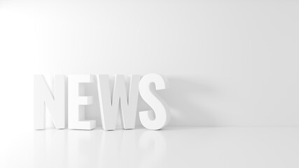 White word News on white wall background. 3d rendering