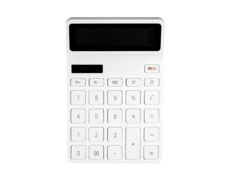 Modern white calculator, isolated digital object.
