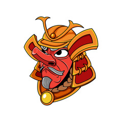 Japanese tengu mask with samurai helmet illustration