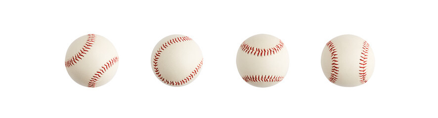 Four baseballs or baseball ball with different sides isolated on white